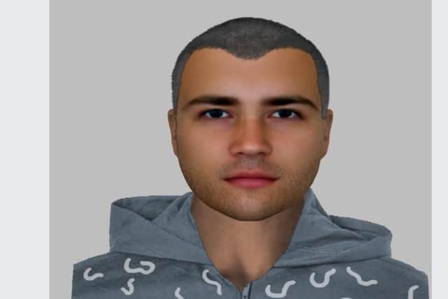 Officers have produced this e-fit picture of a man who they want to identify as part of what they have described as an ‘ongoing investigation’ into the incident, which happened near the pitch and putt in Graves Park, near Meadowhead