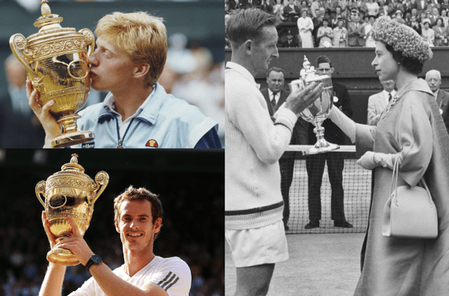 Iconic moments from Wimbledon: Boris Becker wins at 17 in 1985, Andy Murray wins in 2013 and Rob Laver wins in 1962