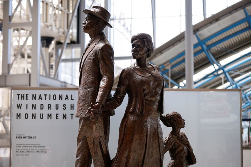 The monument was unveiled by the Duke and Duchess of Cambridge on Windrush Day 2022.