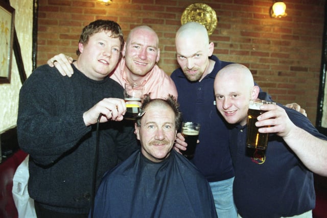 Well done lads.
These Southwick men had their hair removed for charity at the Halfway House pub, Southwick in 1997.
Micky Butler gets a close shave from Kev Malt watched by, from left: John Dow, Ronnie Taylor and Gary Smith.