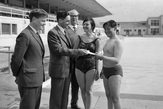 Alan Ashton and Valerie Welsh were the first in the pool on the opening day of the season at Portobello Outdoor Swimming Pool in 1963.