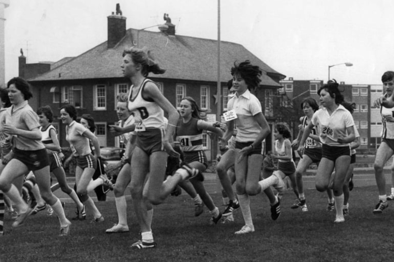 The North East Harriers League first cross country meeting of the season on the Trow Lea. Here are the junior girls at the start of their race. Photo: Shields Gazette