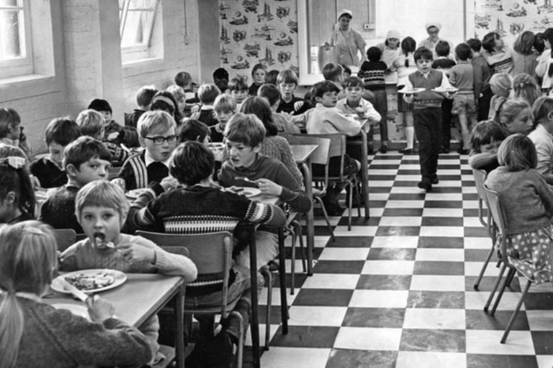 After 120 years, Barnes Road Junior School finally got a dining room, converted from the air raid shelter that stood in the yard. Does this bring back memories of 1970? Photo: Shields Gazette