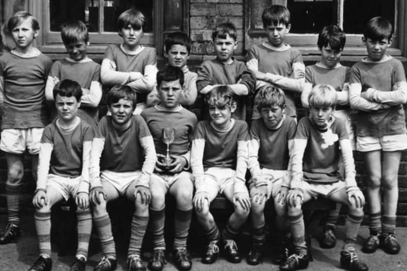 Ellison Church of England Junior School team, Jarrow. Pictured are front row: Clive Routledge; Stephen Southern; George Butler; Colin McPhail; Ian Misell and Ian Smith. Back row: Brian Hunter; Garry Belfield; Alan Robb; John Balmer; Raymond Johnson; David Nelson; Billy Dunn and Trevor Maughan. Photo: Shields Gazette