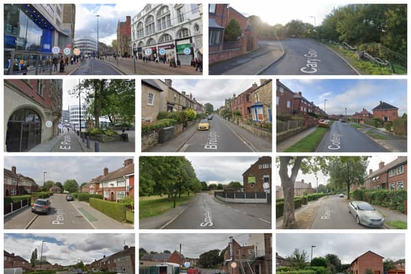 The 11 Sheffield streets pictured here are the locations where police received the highest number of reports of anti-social behaviour in May 2023