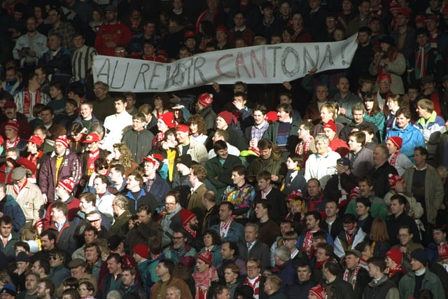 United fans during the FA Cup fourth round tie with Wrexham - a 5-2 win at Old Trafford in January 1995