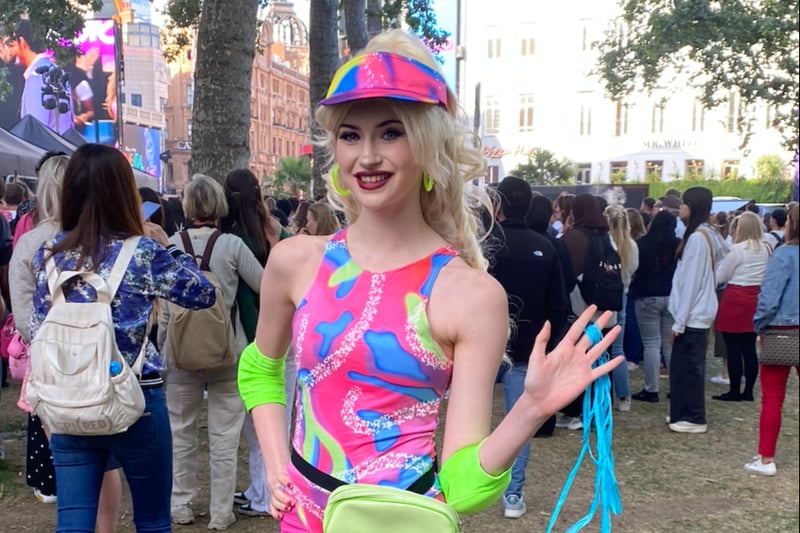 This Barbie recreated the neon look Margot Robbie was seen sporting in the trailer for the doll-themed flick.