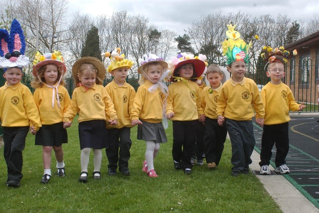 Bonnets galore in this display of Easter hats at the school 20 years ago.