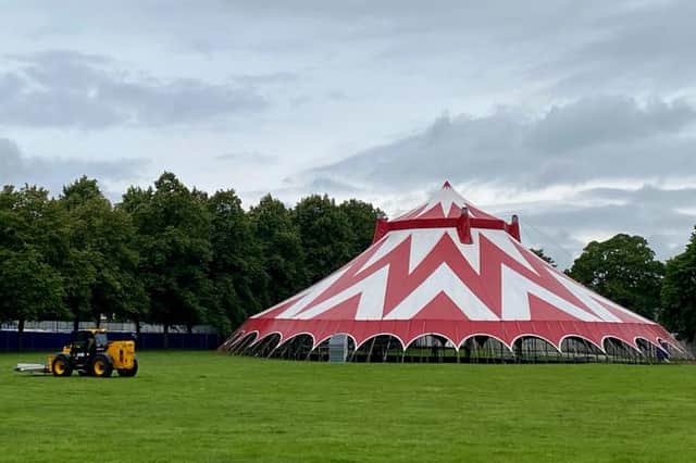 A huge big top tent is already a commanding presence in Hillsborough Park ahead of Tramlines.