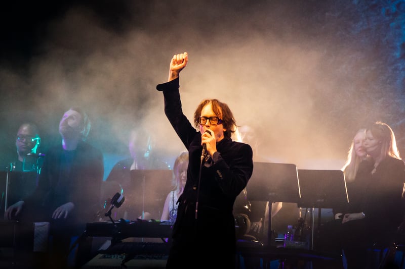 Jarvis Cocker raises the roof at Pulp's homecoming gig in Sheffield. Pic Errol Edwards.
