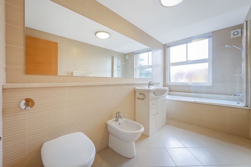The bathroom is a great size with a four-piece set including a combined bath and shower, as well as a bidet (Credit: Alexanders Lettings and Alexander Lets)