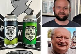 The new beers created by Ben Shaw of Little Mesters Brewing Co, top, and John Clarke from the  Sheffield Home of Football
