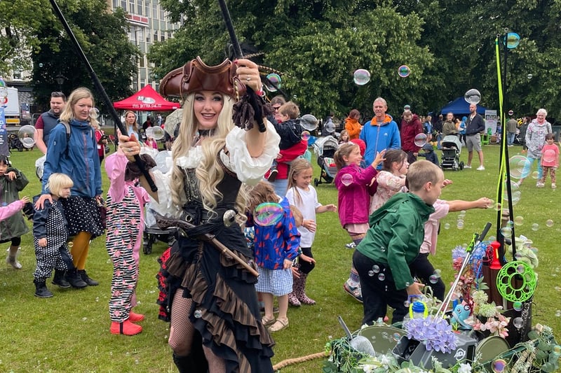 There were plenty of pirate characters at the festival and this one brought her bubble machine along
