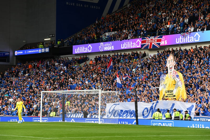 Rangers fans display a tifo of club legend McGregor in the sttand during the goalkeeper’s testimonial match.