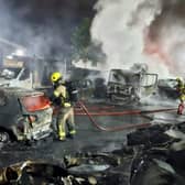 Firefighters tackled a huge blaze in Sheffield last night involving 50 vehicles