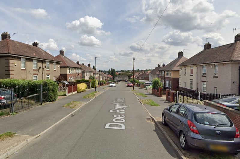 The joint-highest number of reports of criminal damage and arson in Sheffield in May 2023 were made in connection with incidents that took place on or near Doe Royd Crescent, Parson Cross, with 4