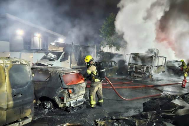 More than 50 cars and two motorbikes were involved in the fire. Picture: South Yorkshire Fire and Rescue 