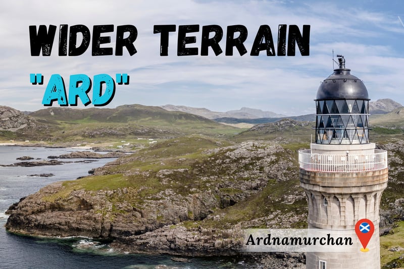 In keeping with the upland theme as we transition into terms for the wider terrain, we have “àrd” which denotes a high point. Pictured above is Ardnamurchan on the Scottish West Coast, by its components we get “ard-na-murchan” which becomes “height of the seals” as ‘Murchan’ comes from an old Gaelic term for Seals expressed like “sea dogs”.