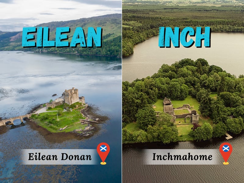 Scotland may be a small country but it still boasts a lot of inch’s… and eilean’s. That is to say, islands, which are what both words refer to in Gaelic. The famous Eilean Donan means “Island of Donnán” who was a 6th century Irish Saint who allegedly lived there. Inchmahome or “Innis Mo Cholmaig” means “"my Colmac's island" in reference to Saint Colmaig.