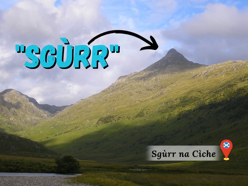 The term “Sgurr” refers to a high pointed hill or peak. As with latin tongues, in Gaelic adjectives follow nouns e.g., Ben More. Similarly, just as Spanish uses forms like Camino De Santiago (Way Of Santiago) we see the same here with examples like this Sgurr. Sgùrr na Cìche translates to “Peak of Breast” as Scots supposedly saw a mammary resemblance.