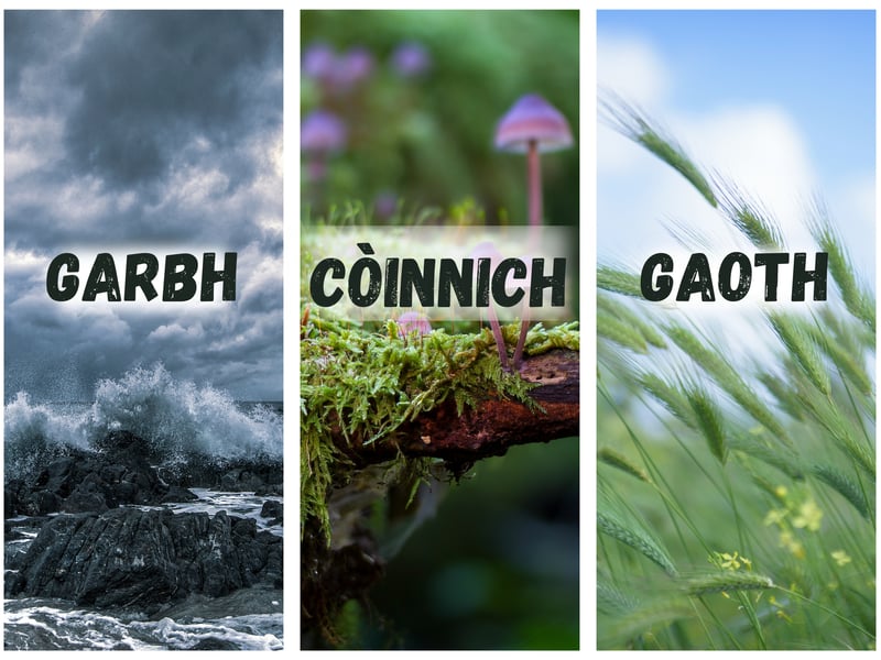 We know basics like Mòr (“more”) for big and Beag (“bek”) for little. Other handy words include Garbh (“garav”) for rough or coarse, Còinnich (“coh-nyeech”) for mossy and Gaoth (“goo”) for wind. In the Hebrides you may find Eilean Garbh (Rough Island), by Loch Lomond there is Conic Hill (Mossy Hill) and in the Highlands we have Sgòr Gaoith (Windy Peak).