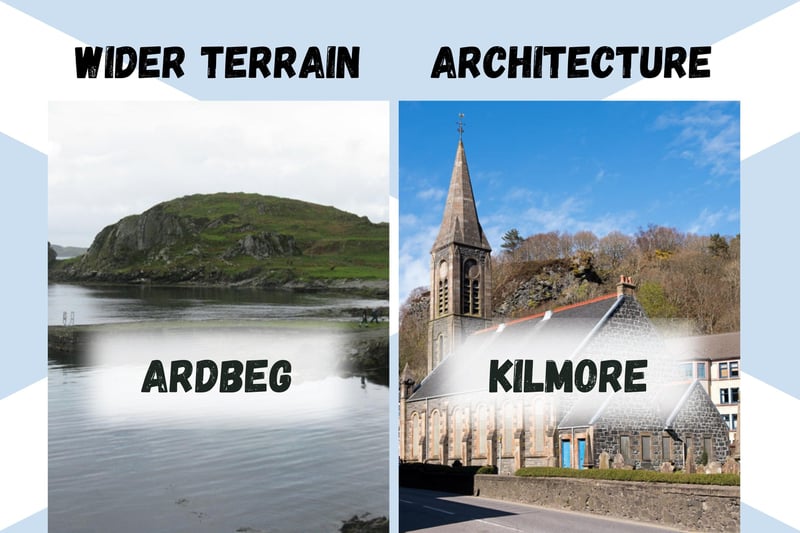 Ardbeg - yes, the whisky - combines Àrd (High Place or Height) and Beag (Small) for the “little height”. Kilmore combines Cill (Church) and Mòr (Big) for “the big church”.
