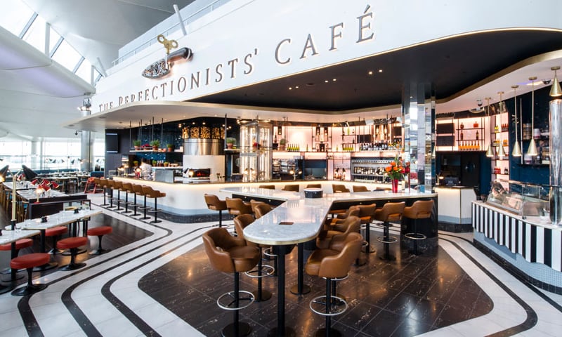 The Perfectionists’ Café, created by Heston Blumenthal, serves all the British classics including fish and chips, hamburgers and the full English breakfast. It even has its own futuristic nitrogen ice cream parlor.                 