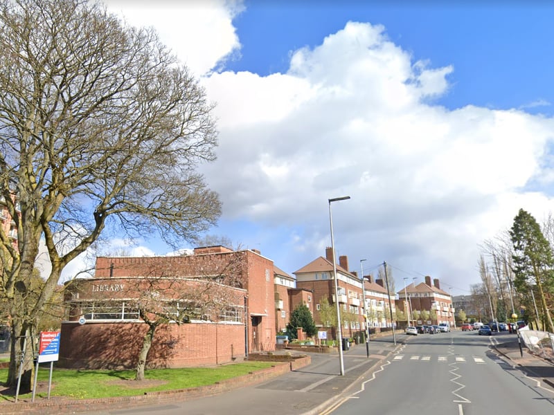 This library, built in 1937 was designed by Smethwick Borough engineer Roland Fletcher and Chester Button, an architect. It is built in brick in the Moderne style and was given Grade II listed building status in March 2003. (Photo - Google Maps)