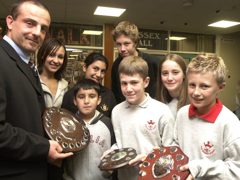 A young Joe Root with fellow King Ecgbert School Sports Awards winners Ashley Biggs, Jessica Ennis, Katy Socket, May Alshagana, On the left is Rotherham Rugby Union skipper Chris Johnson who presented the awards in November 2003
