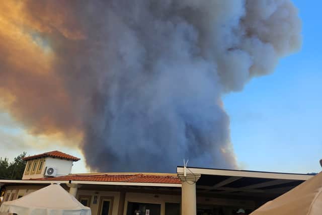 Wildfire smoke seen from Rhodes hotel, Greece. 