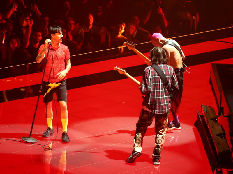 The Californication favourite was giving a blast in the middle of the Chilis set.