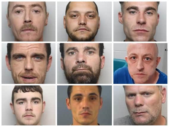 All of the nine men pictured here are wanted by South Yorkshire Police, as part of ongoing criminal investigations