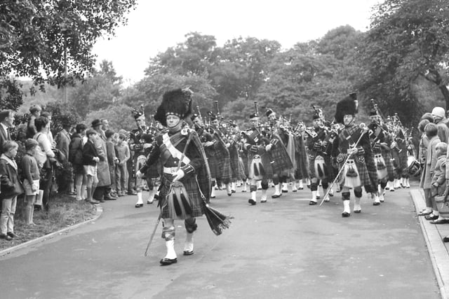 Pipers from all parts of the North East joined forces to give a display in Mowbray Park and the town centre in 1967.