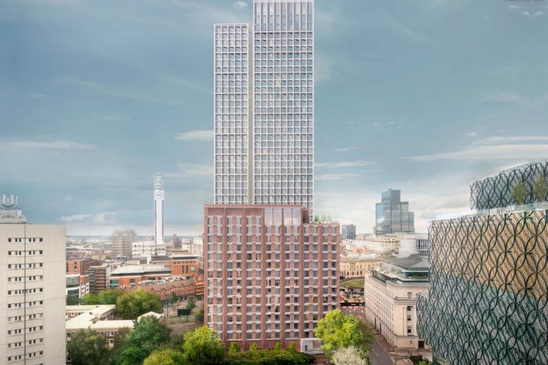  The huge Brindley Drive development is spread across two blocks, one 46-storey (around 142m) and one 15-storey, and would replace the council’s Paradise Circus Car Park.  A total of 581 apartments would be contained within the two structures located behind the Library of Birmingham. The taller building is referred to in proposals as ‘the Tower’, while the shorter one is named ‘the Garden Mansion Block’. (Photo - CallisonRTKL)