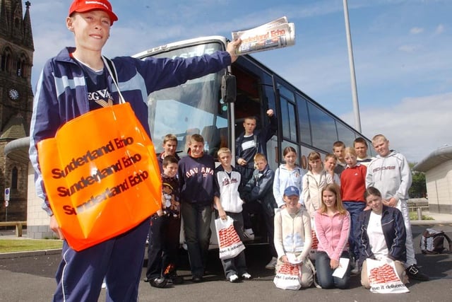 These newspaper sellers were off to Flamingoland in 2003.