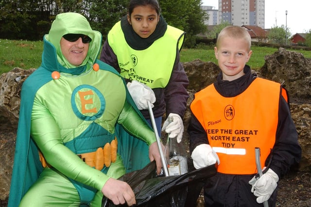 A clean-up campaign in the Toward Road area and Eco Ranger had two recruits to give a helping hand - Fahima Begum and Calum Magog in 2004.