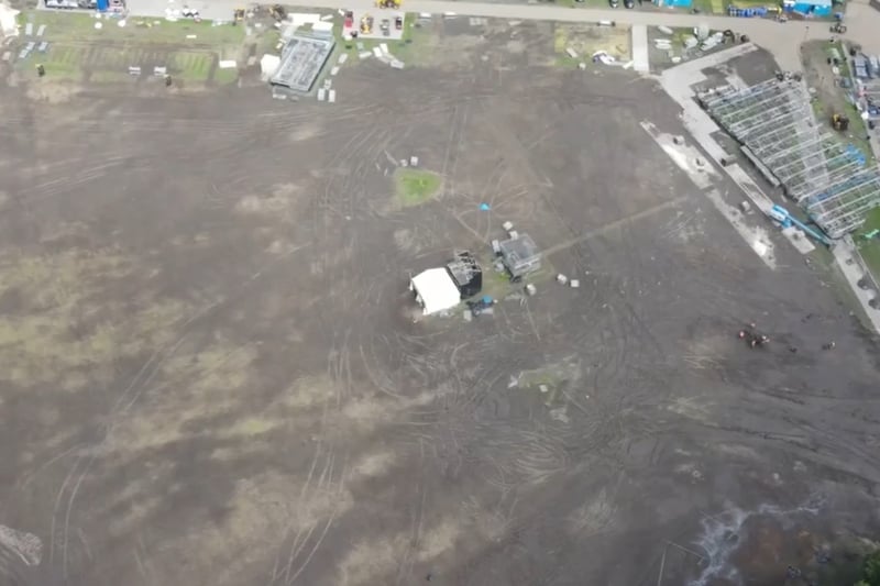 Drone footage by David Hector shows the scale of the clean up job facing Tramlines Festivals’ organisers after two days of constant rain and tens of thousands of partygoers churned Hillsborough Park into a “mudbath”. 