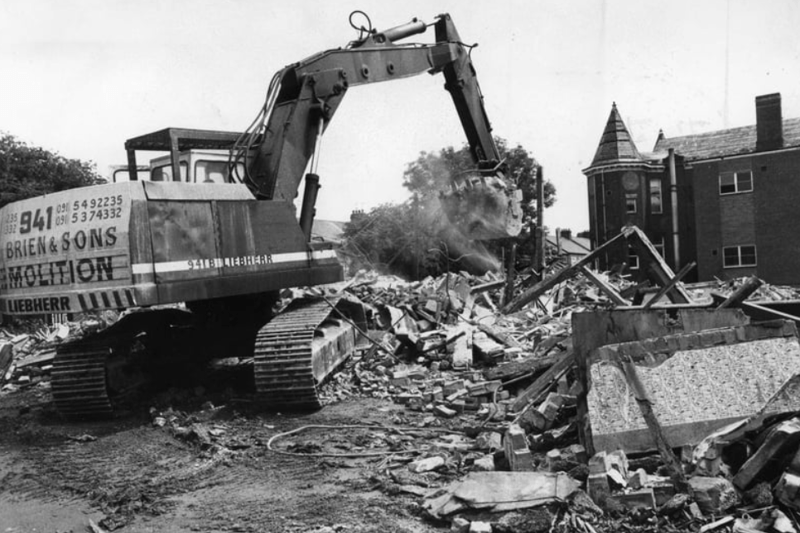 A digger clears another load of bricks and mortar away from the Ingham Infirmary in June 1991. Photo: Shields Gazette