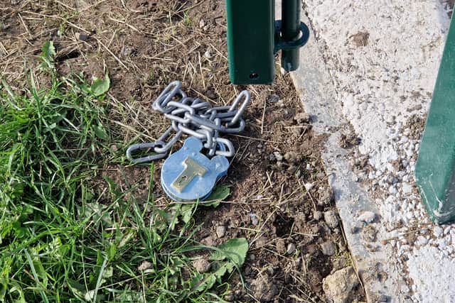 Lock with broken link, at Parson Cross Park