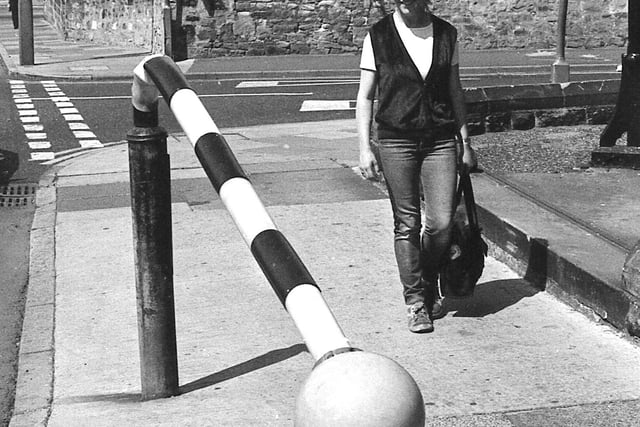This Belisha beacon had wilted in the heat in Stockton Road in July 1983.