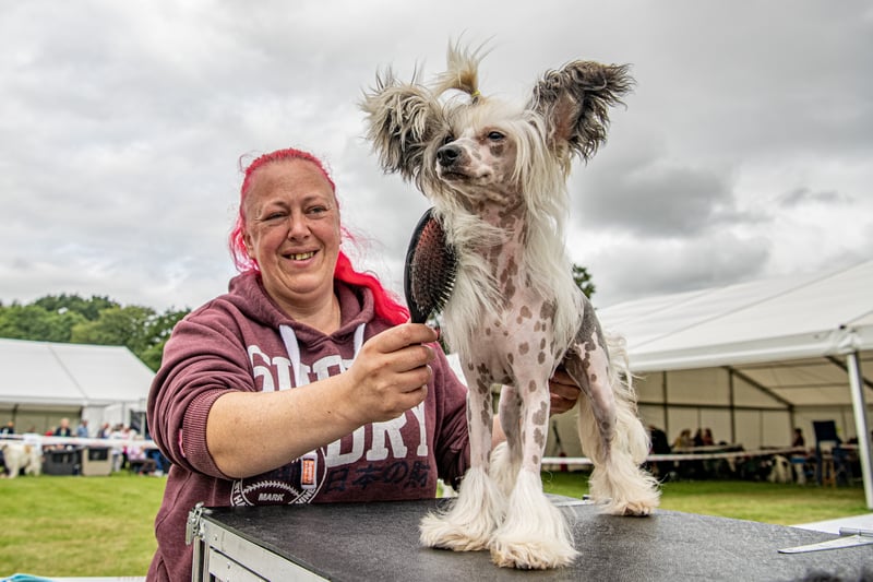 Laura Merryweather from the Isle of Man with her Chinese Crested dog at the Harewood Dog Show. Picture by Tony Johnson