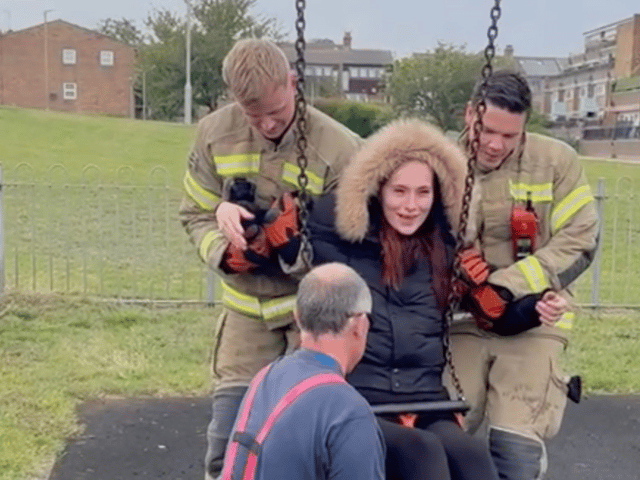 Watch: Mindless mum left with bruises after firefighters cut her out of baby swing 