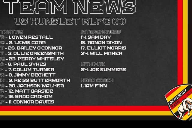 Dewsbury Rams’ line up versus Hunslet