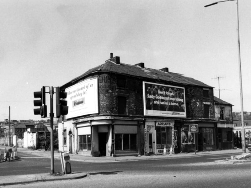 Adrians fish and chip shop on Infirmary Road, at the junction with Hoyle Street, in Netherthorpe, Sheffield, in 1994