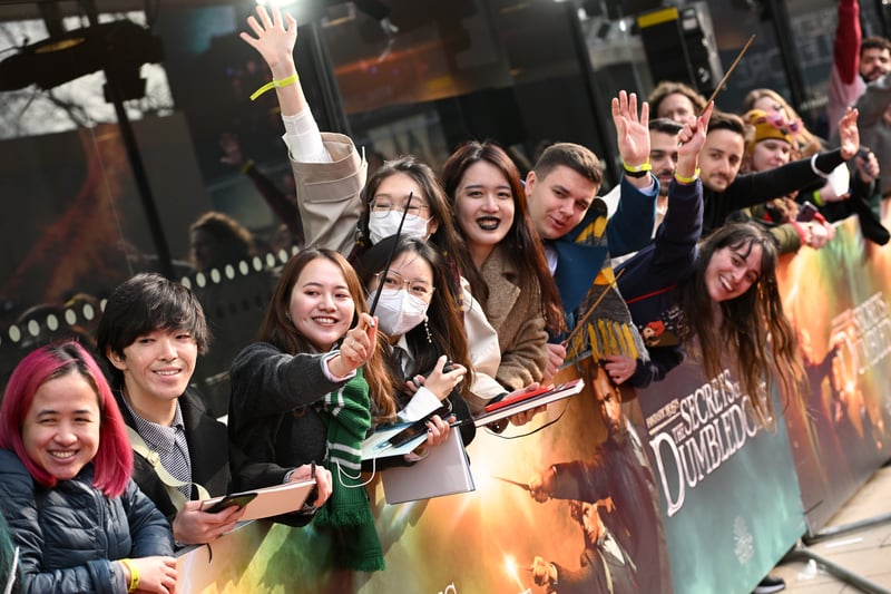 Fans attend at the Fantastic Beasts: The Secrets of Dumbledore world premiere at The Royal Festival Hall on March 29, 2022. (Photo by Jeff Spicer/Getty Images for Warner Bros.)
