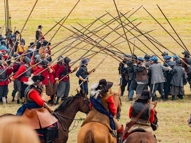 The Roundheads and Cavaliers enter hand to hand combat.

