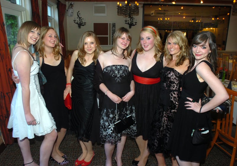 Francesca Winder, Katy Whittaker, Anna Bone, Judi Grey, Sophie Sharples, Lucy Allen, and Emma Hutchinson at the Tapton  Sixth Form Prom in 2007