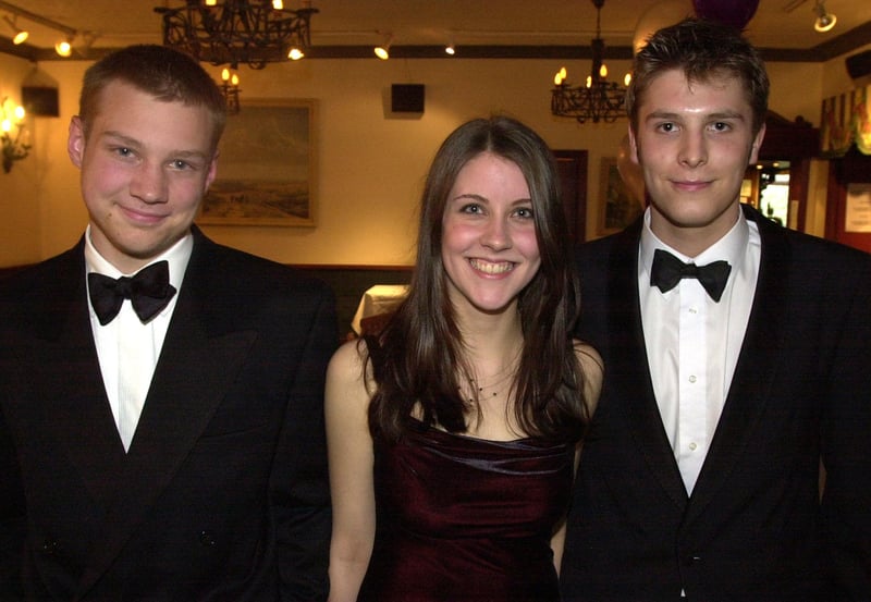 Ben Browett, Mary McGowan and Alex Parys at the Silverdale School Sixth Form Prom in 2002
