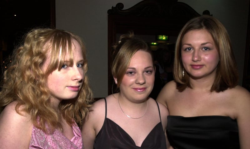 Sinead Millson, Mary Everett, and Naomi Seymour at the Notre Dame Sixth Form Prom in 2002