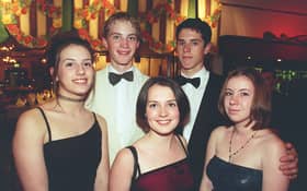 Jennifer Walker, Stewart Roberts, Louise Heywood, Joel Kestereton and Jessica Ball at the High Storrs School Sixth Form Prom in 1999